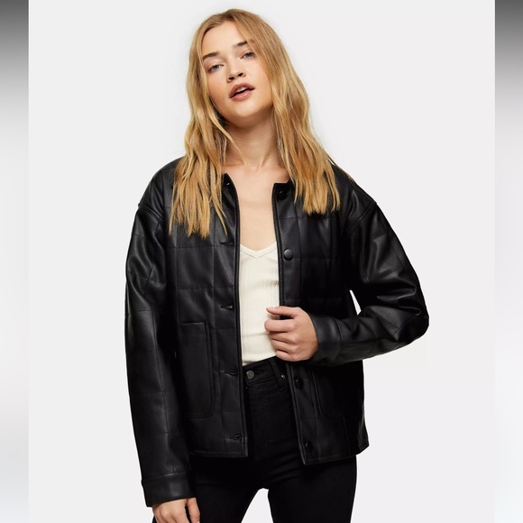 Jackets & Coats Faux Leather Boxy Quilted Jacket